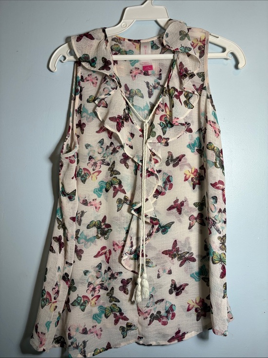 No Boundaries Tops - No Boundaries Cream Butterfly Ruffle Tie Tank